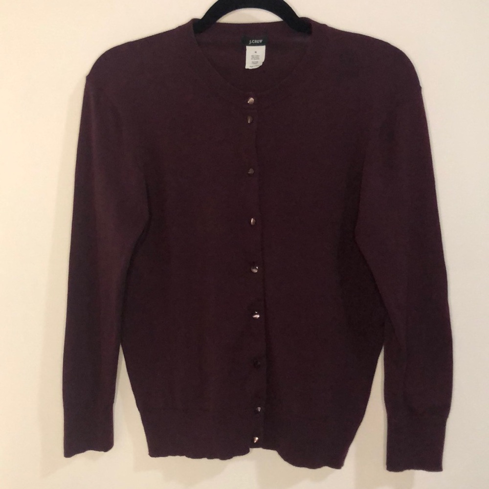 J Crew Classic Jackie Cardigan Maroon Cotton Crew neck long sleeve - Size M